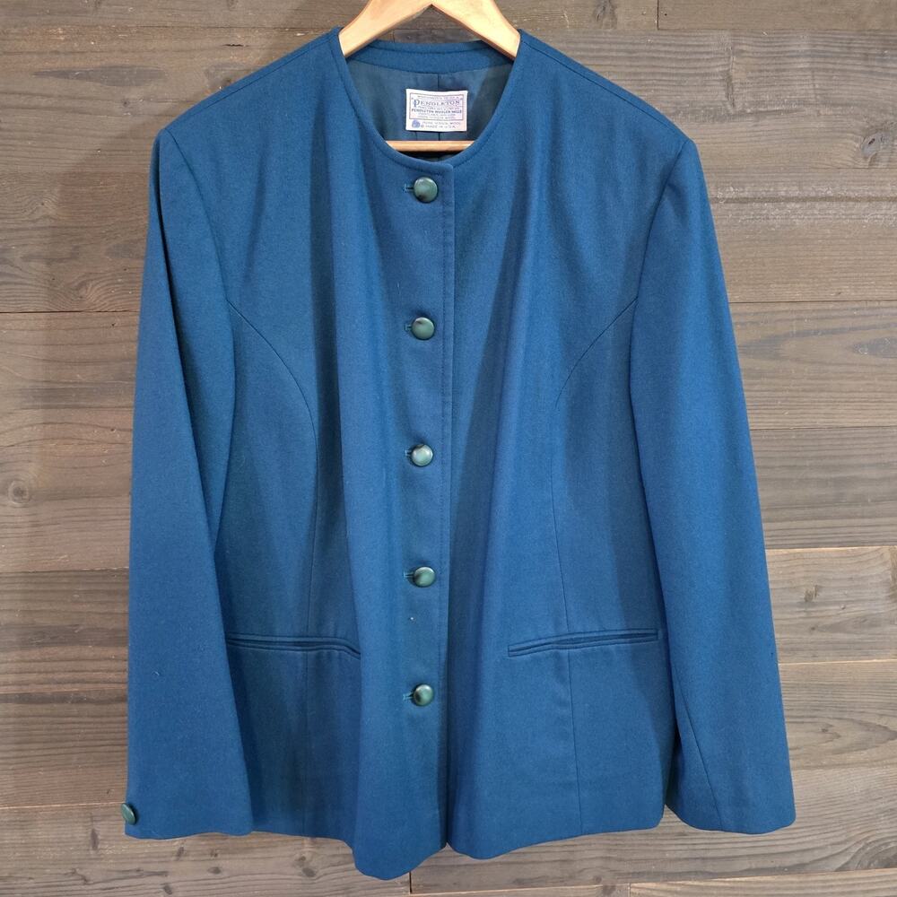 Pendleton Vintage Women's 18W Teal 100% Virgin Wool Jacket Made USA 5 Button